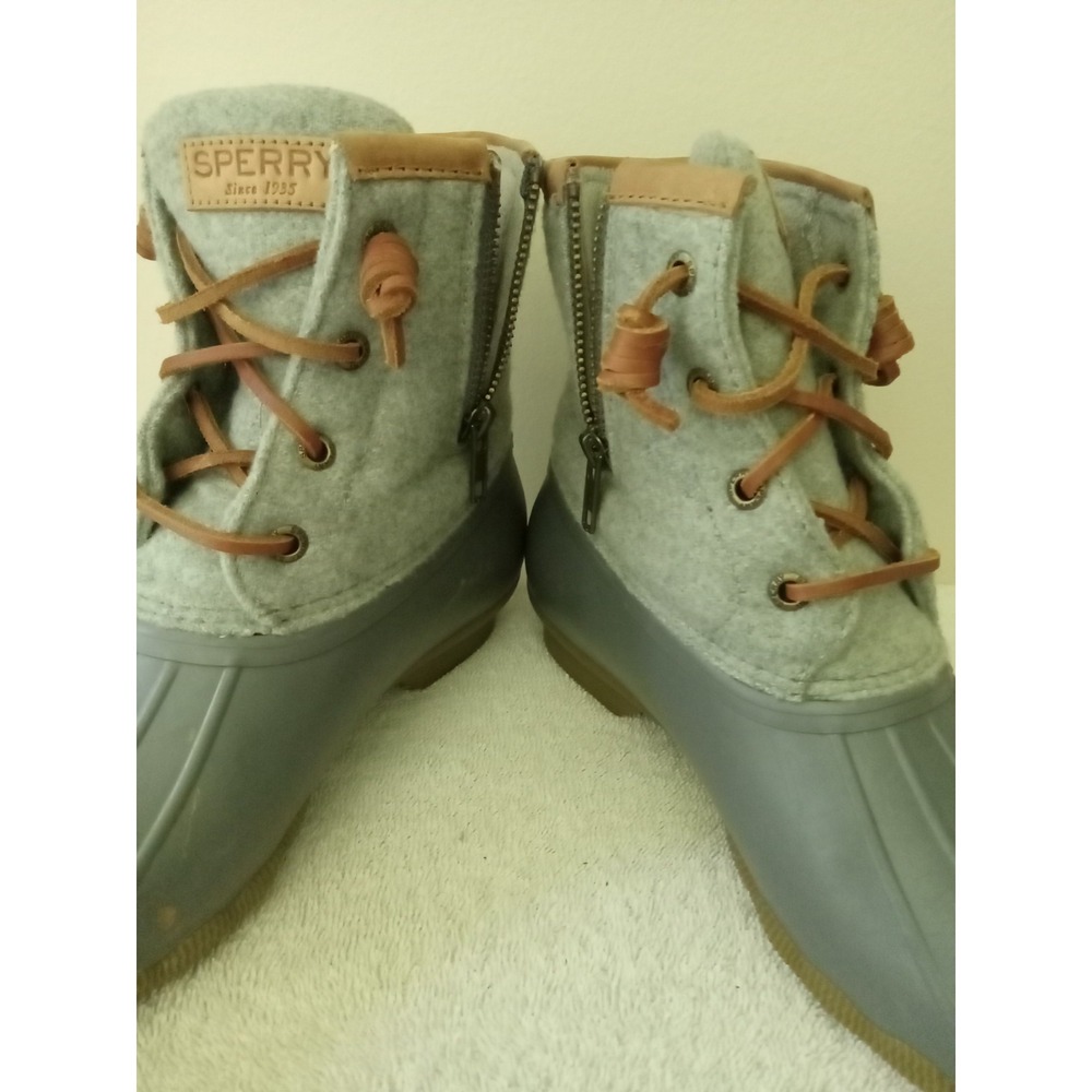 Sperry Duck Boots Women 7.5 Grey Wool Rubber Insulated Winter Rain Preppy